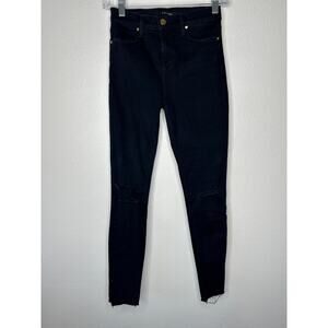 J Brand Alana Dark Blue Mercy Distressed Knee Raw Hem Skinny Jeans 24